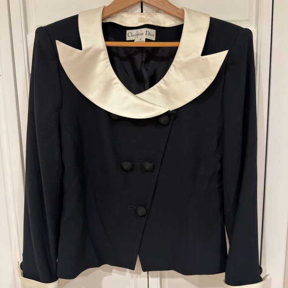 Dior Women's Black Blazer with Cream Collar